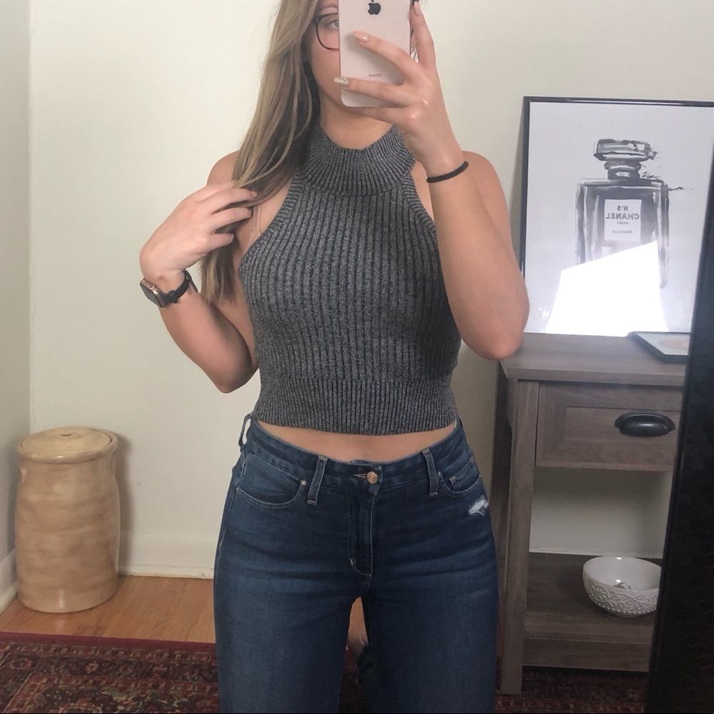 Debut High Neck Ribbed Crop Top